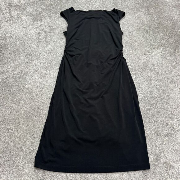 David Meister Vintage Knee Length Ruched Sheath Dress Womens 12 Black Cowl NWOT - Picture 3 of 14